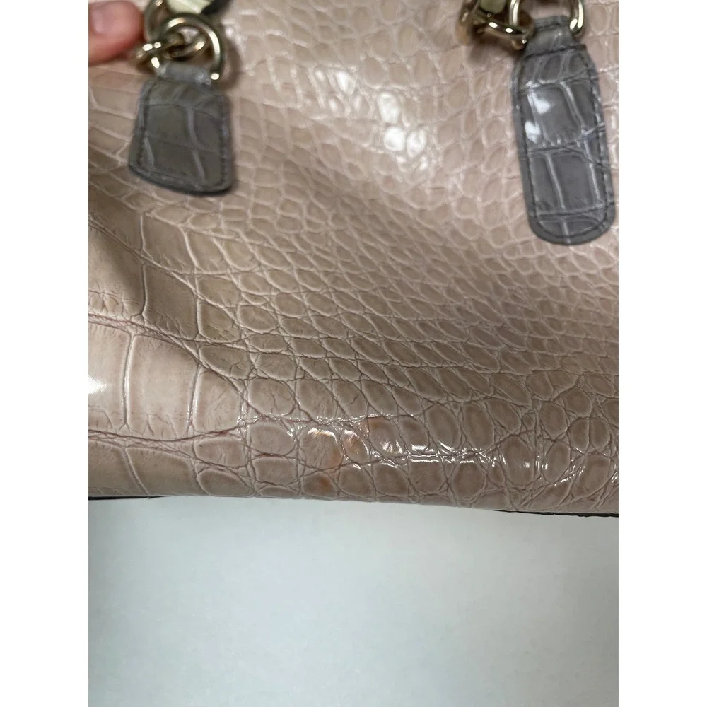 Guess Satchel Bag Purse Medium Pink Faux Ostrich Croc Studded Handbag